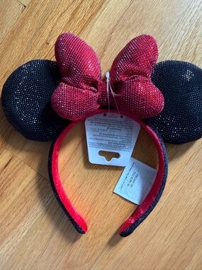 Disney Parks  Minnie Mouse Bling Ear Headband - Black and Red